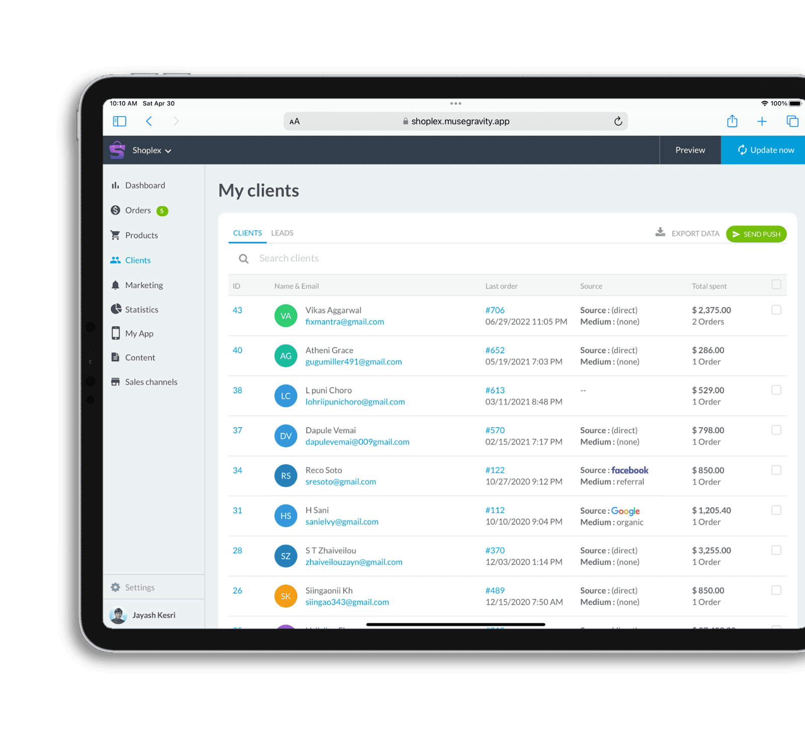 Muse eCommerce mBaaS Clients