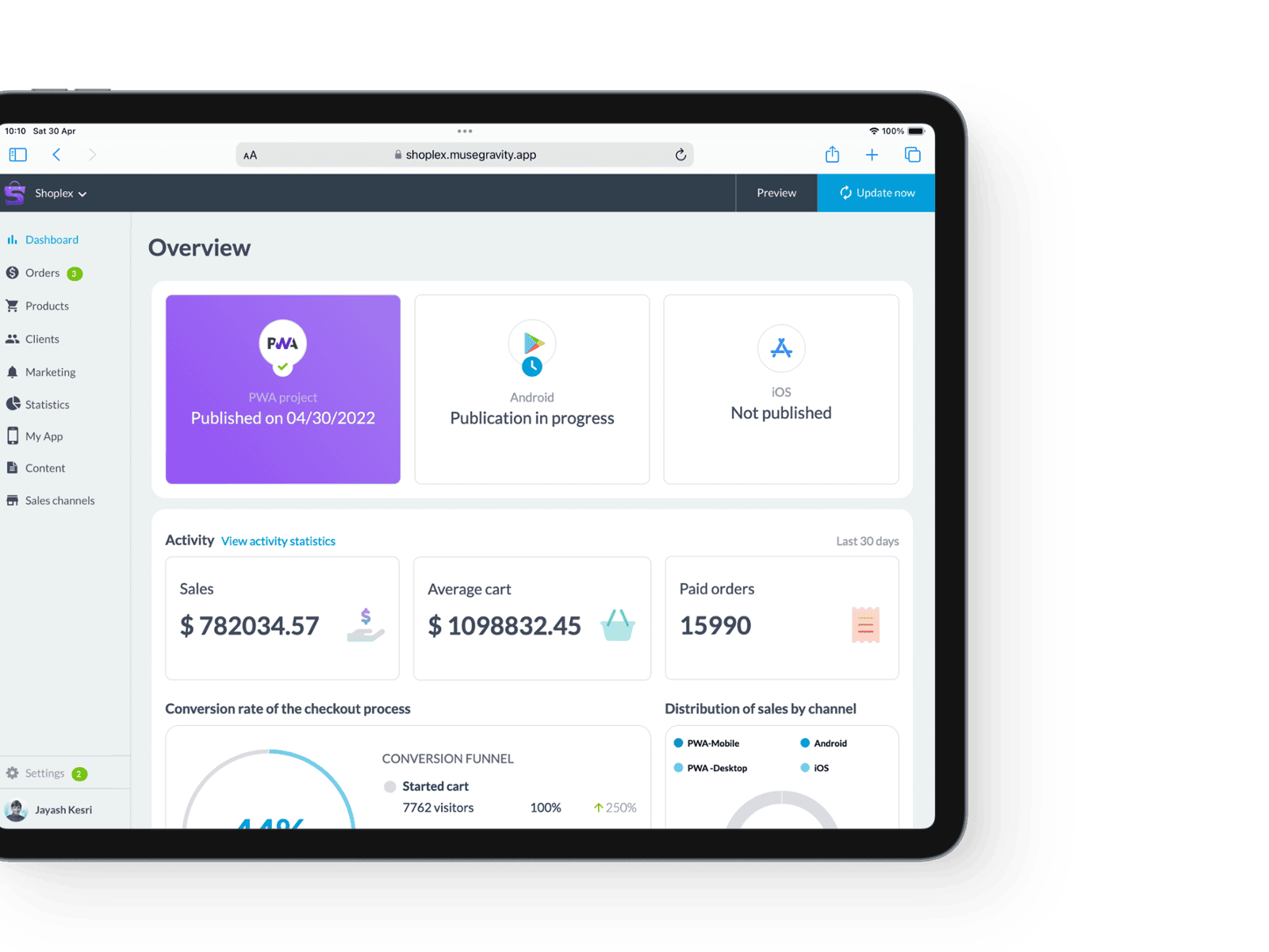 Muse eCommerce mBaaS Dashboard